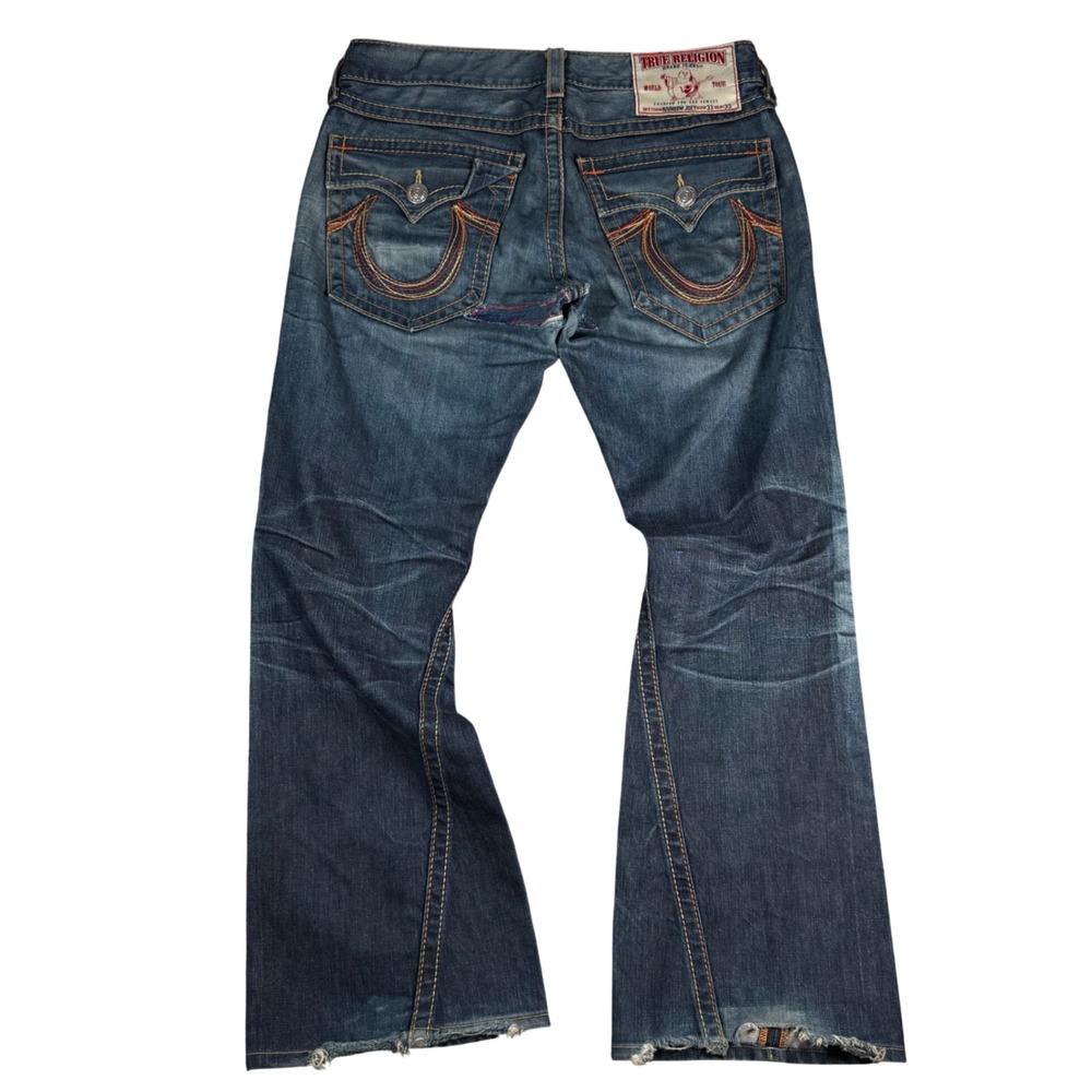 True Religion Rainbow Joey Super T Flare Jeans Men 36x33 Patchwork Vintage USA
